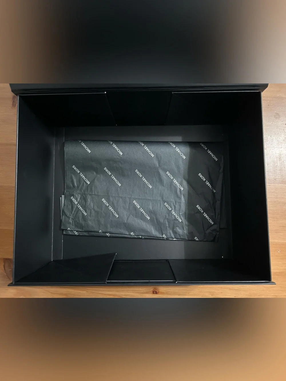 Michael Kors gift box in black with ribbon and tissue paper small size